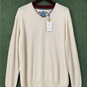 NEW Robert Graham Nolan Ivory Wool Cashmere Blend Sweater Mens Size 2XL